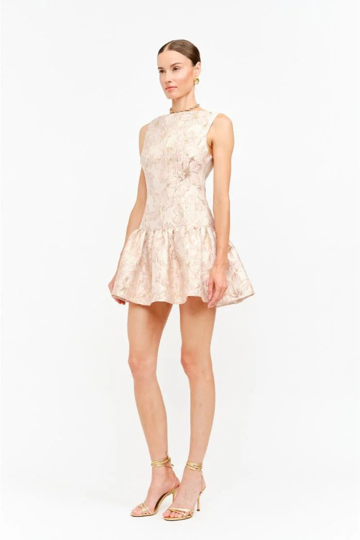 Macy Floral Jaquard Print Mini Fit 'N Flare - Pink/Gold