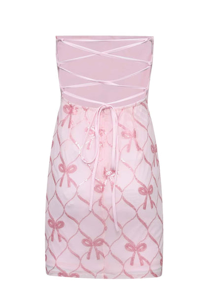 Strapless Pink Tight Short Dress with Lace-up Back
