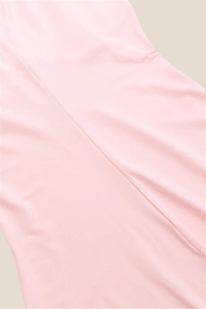 V-neck Pink Ruffle Hem Long Dress with Slit