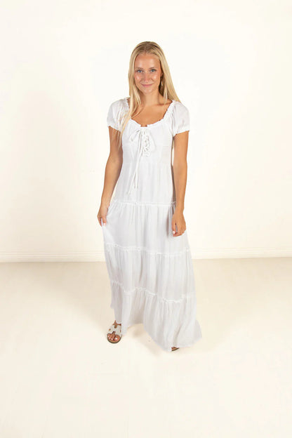 White Lace Up Milkmaid Maxi Dress