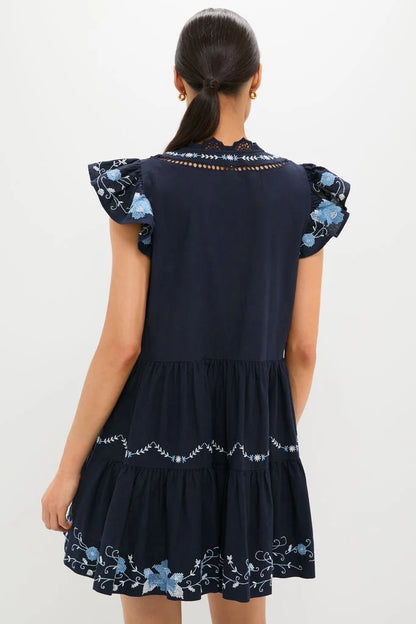 Exclusive Navy Edwina Embroidery Tunic Dress