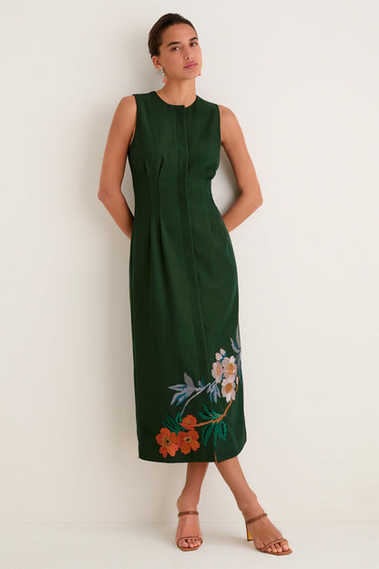 Verdant Green Crepe Embroidered Nell Dress