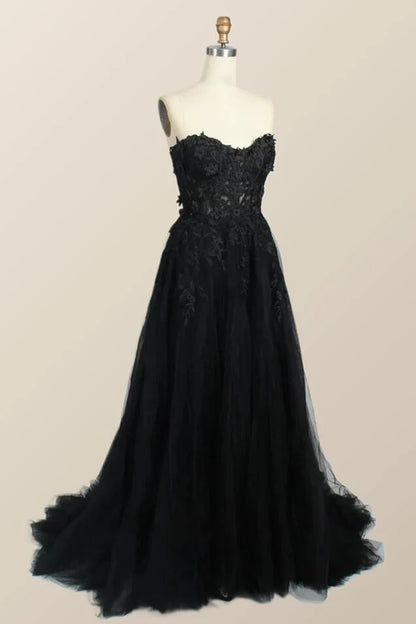 Yellow Floral Embroidery Strapless A-line Formal Dress