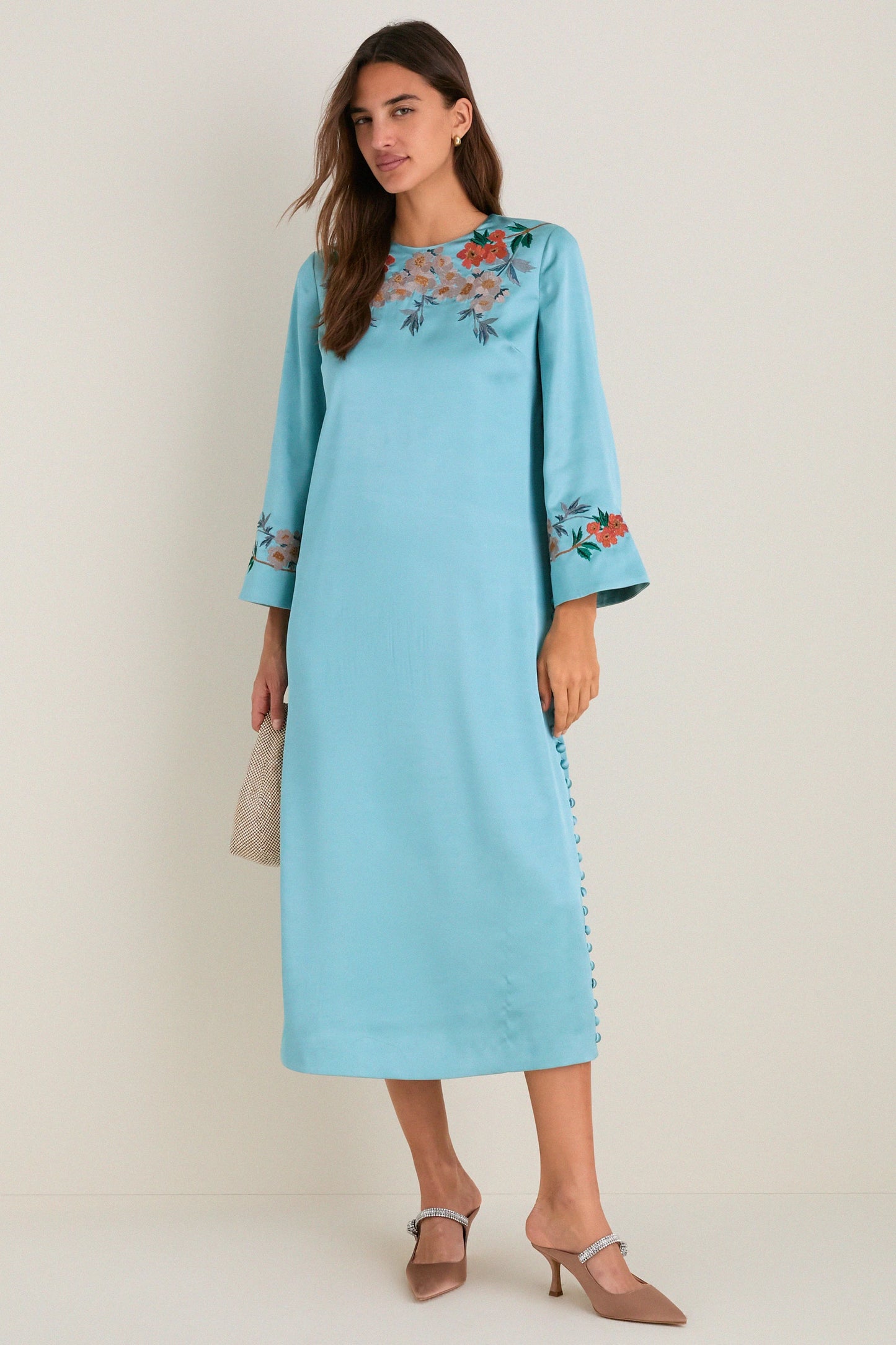 Cameo Blossom Embroidered Duchess Satin Jamie Dress