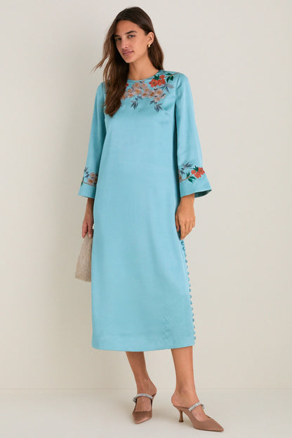 Cameo Blossom Embroidered Duchess Satin Jamie Dress