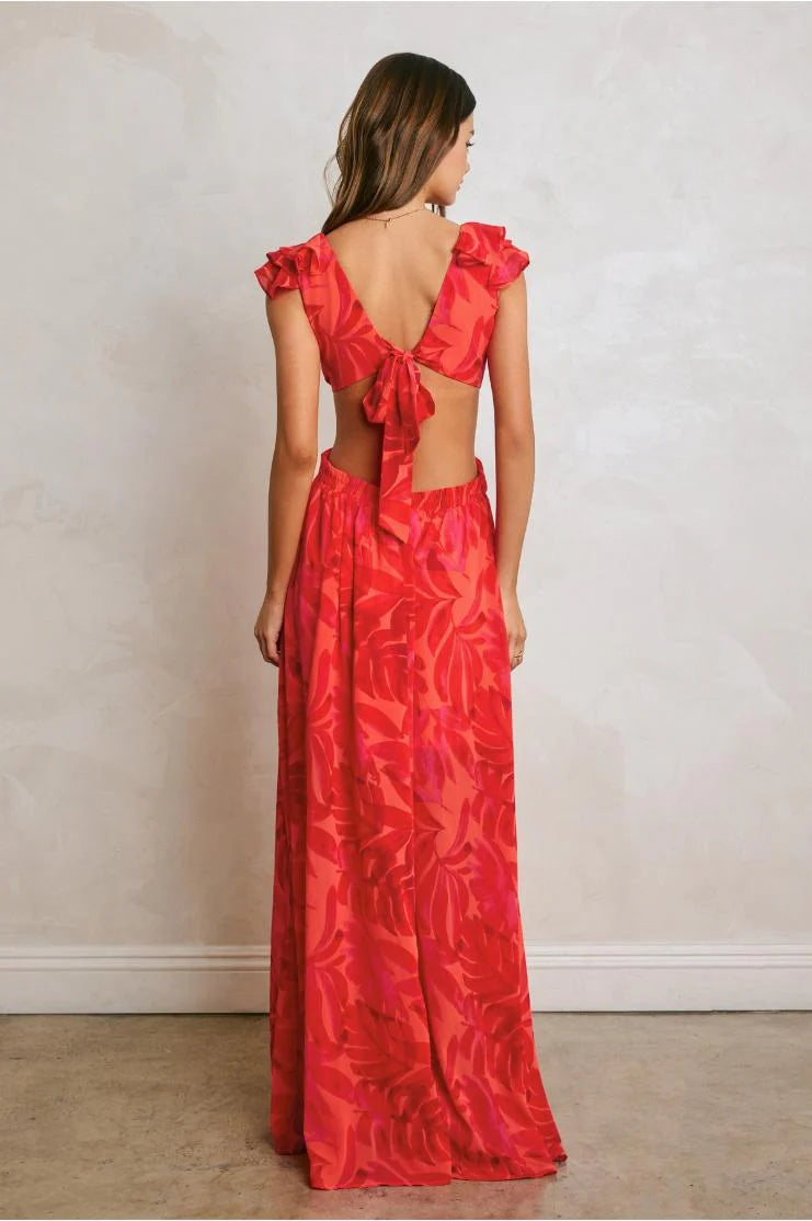 PRE-ORDER Only! (ETA May 30th) Francesca Frilly Ruffles Cut-Out Maxi Dress - Red