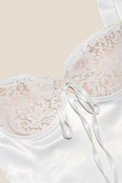 White Satin and Lace Short Dress