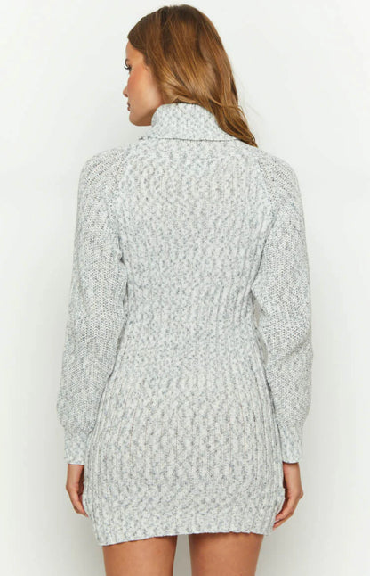 Xanthi Grey Roll Neck Sweater Mini Dress