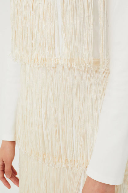 Ivory Fringe Midi Dress
