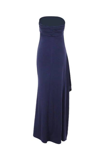 Strapless Yellow Pleated Long Dress with Slit