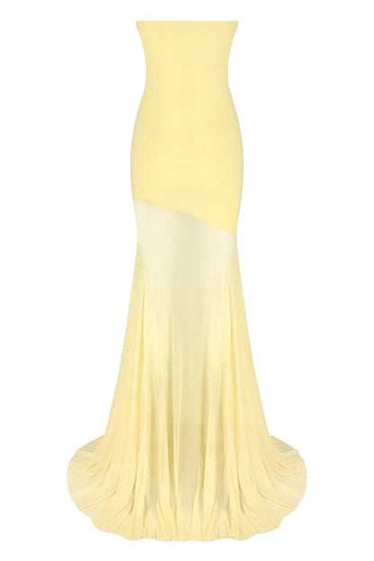 Strapless Yellow Mesh Mermaid Long Dress