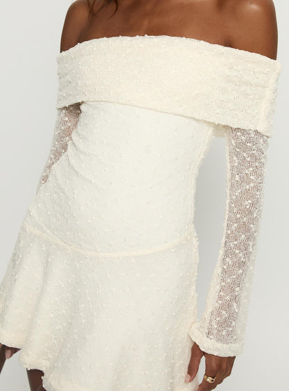 Ivee Off Shoulder Long Sleeve Mini Dress Cream