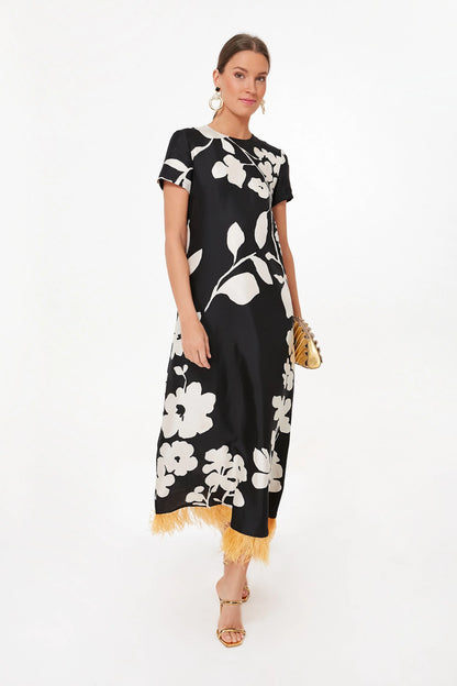 Winter Jasmine Swing Dress with Feathers