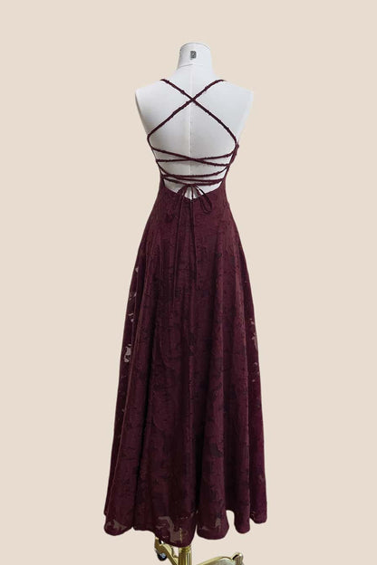 White Lace Cowl Neck A-line Long Dress