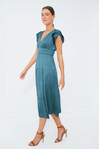 Jade Pleated V-Neck Maxi Dress