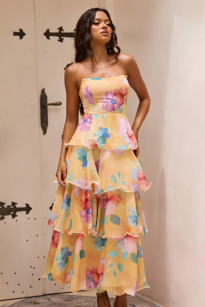 Free Daydream Chiffon Maxi Dress - Yellow Multi