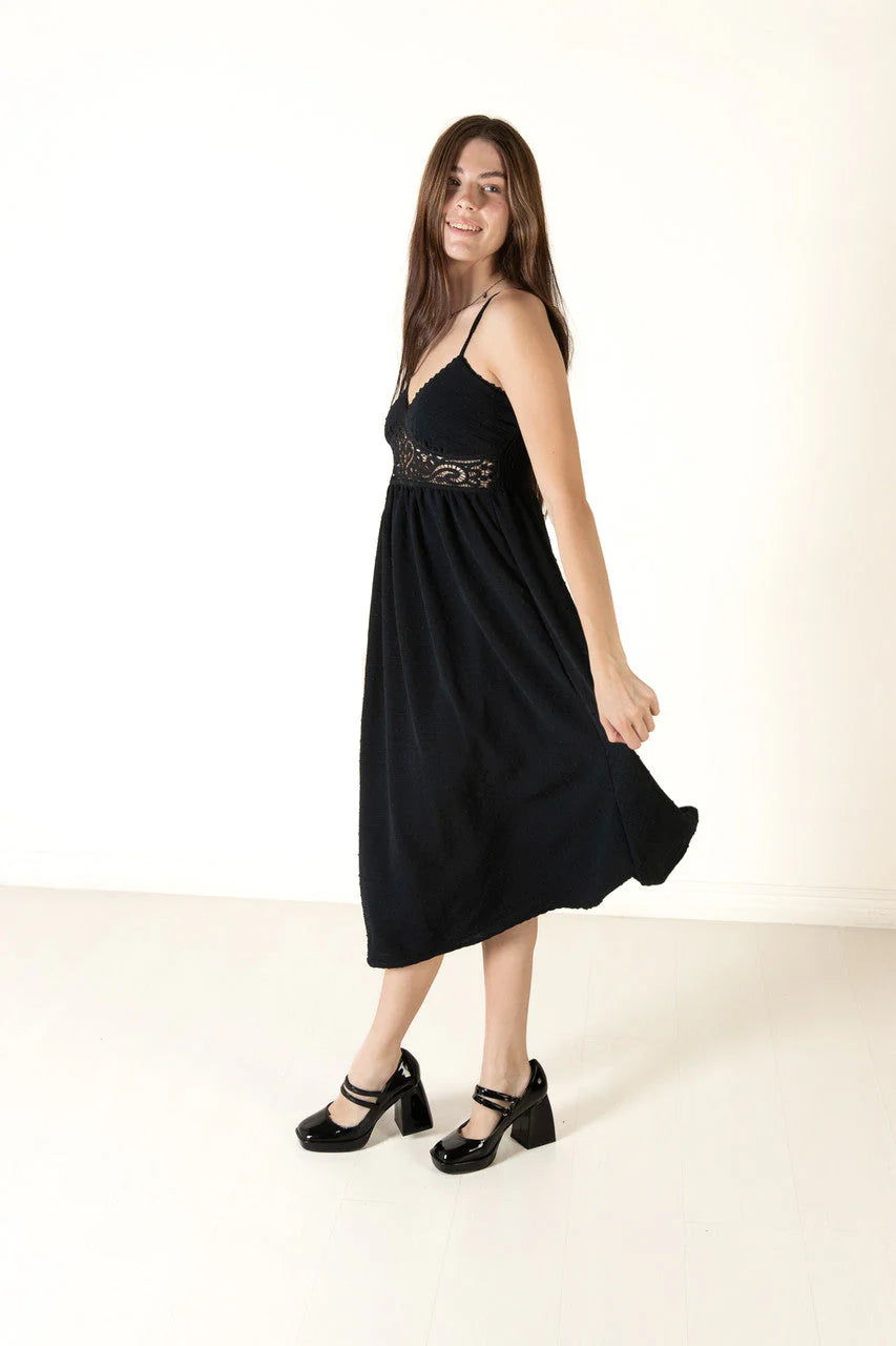 Black Crochet Waist Maxi Dress