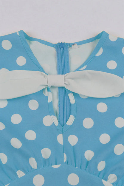 Yellow and White Polk Dots Bow Swing Dress