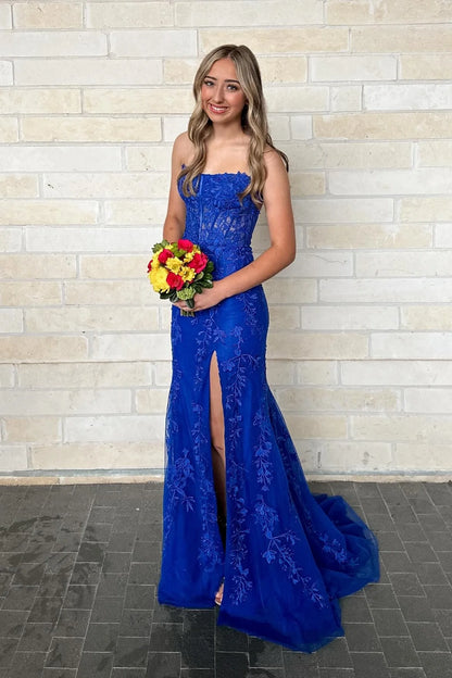 Strapless Lavender Lace Mermaid Long Party Dress