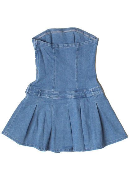 Strapless Denim Pleated Mini Dress