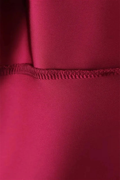 Strapless Burgundy Pleated A-line Midi Dress