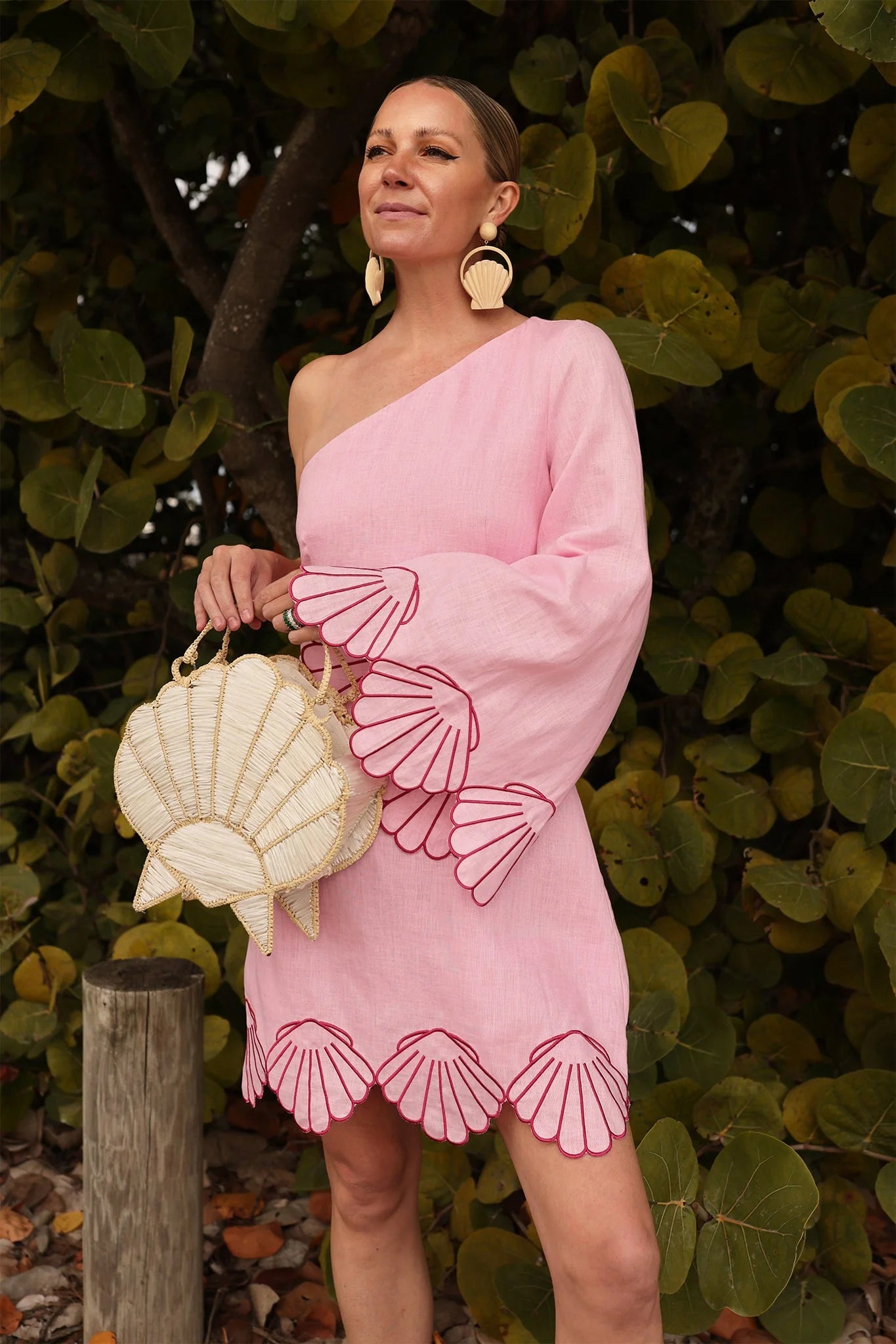 Pink One-Shoulder Seashell Surina Mini Dress