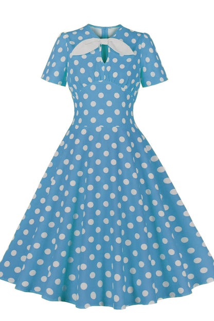 Yellow and White Polk Dots Bow Swing Dress