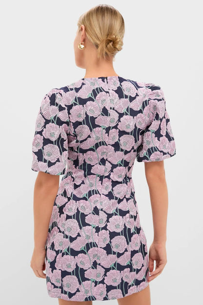 Pink & Navy Floral Jacquard Minetta Mini Dress
