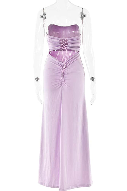 Yellow Strapless Spandex Fitted Long Dress