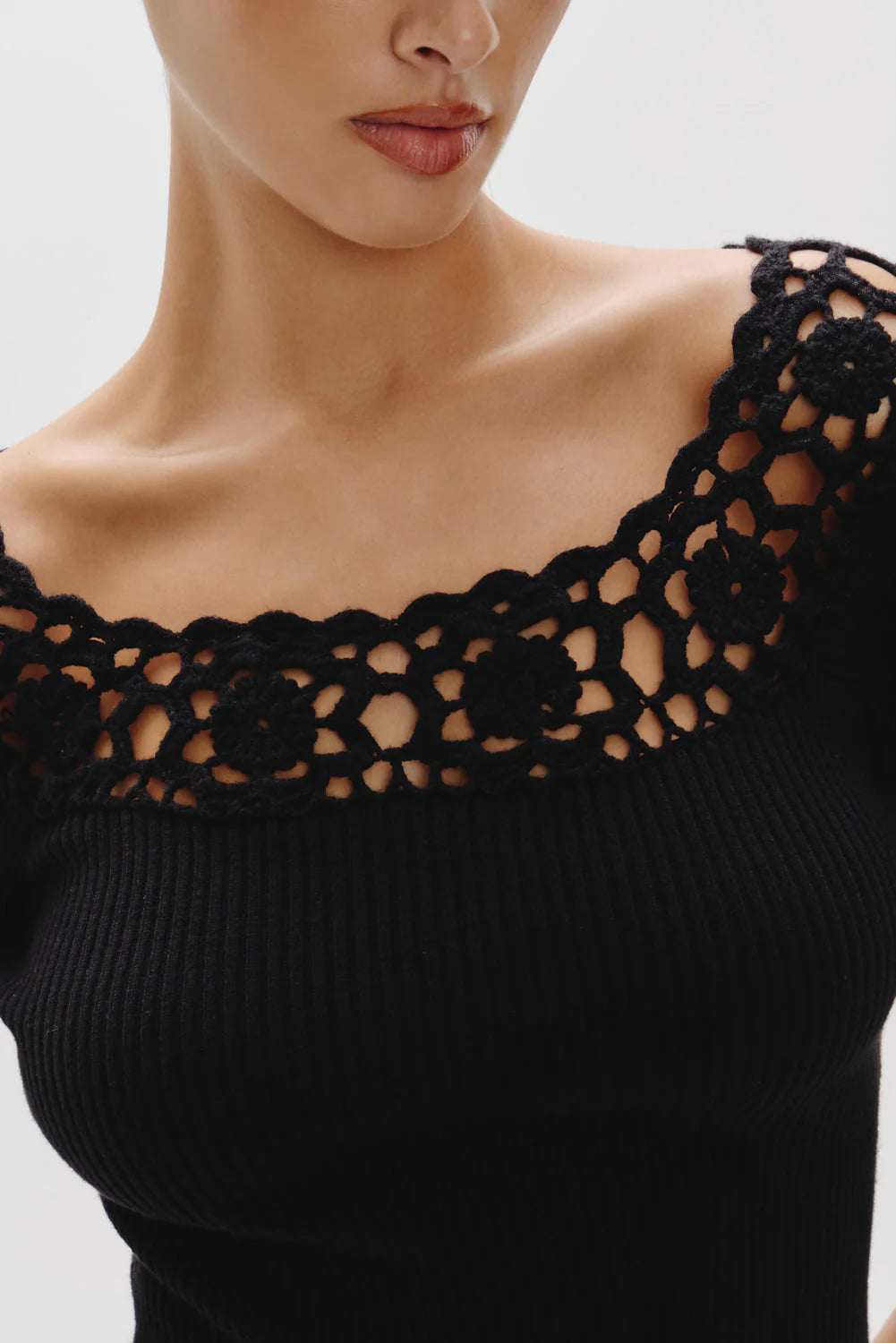Kaia Crochet Knit Mini Dress - Black