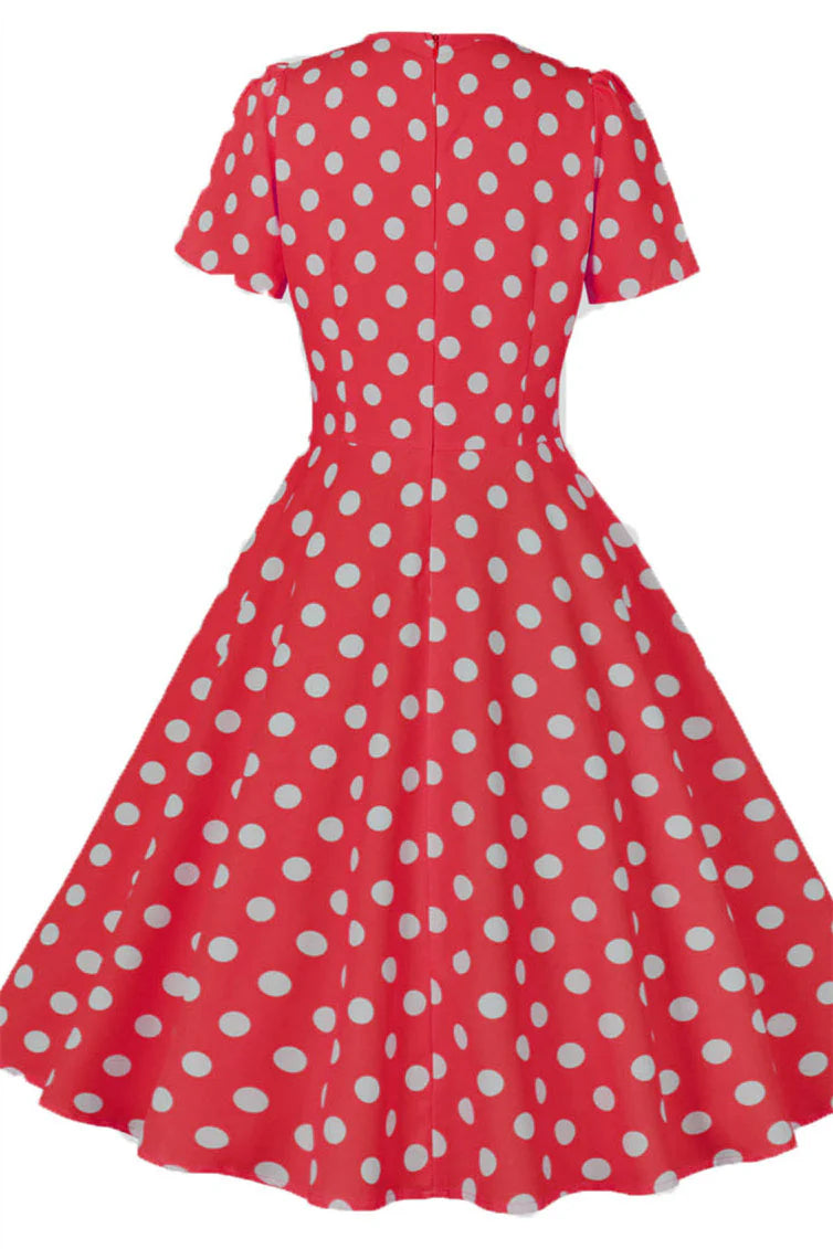 Yellow and White Polk Dots Bow Swing Dress