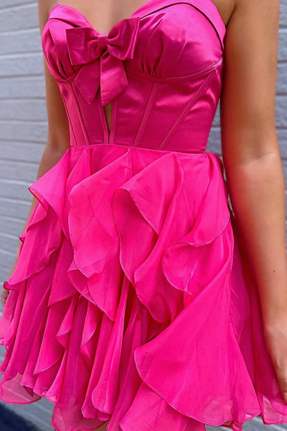Yellow Sweetheart A-line Short Chiffon Ruffle Dress