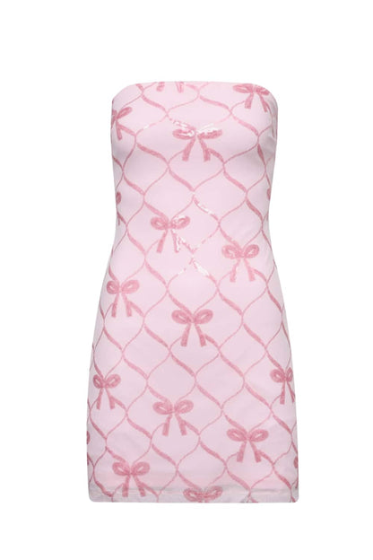 Strapless Pink Tight Short Dress with Lace-up Back
