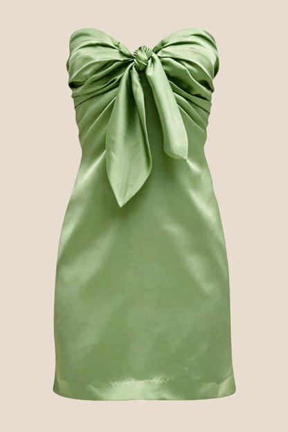 Strapless Orange Tie Front Short Dress