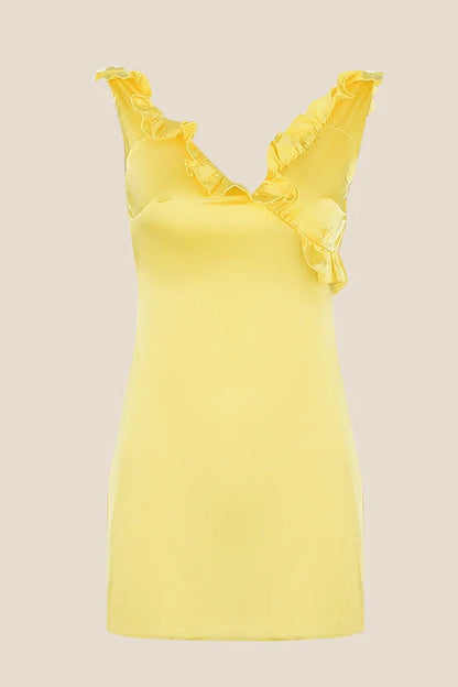 V-neck Lavender Ruffled A-line Short Dress