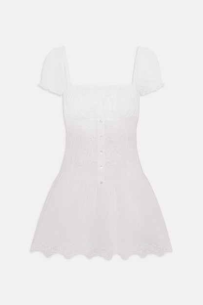 Lucien Cotton Embroidered Mini Dress - Optic White