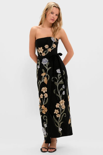 Hand Embroidered Laguna Cinefila Velvet Maxi Dress