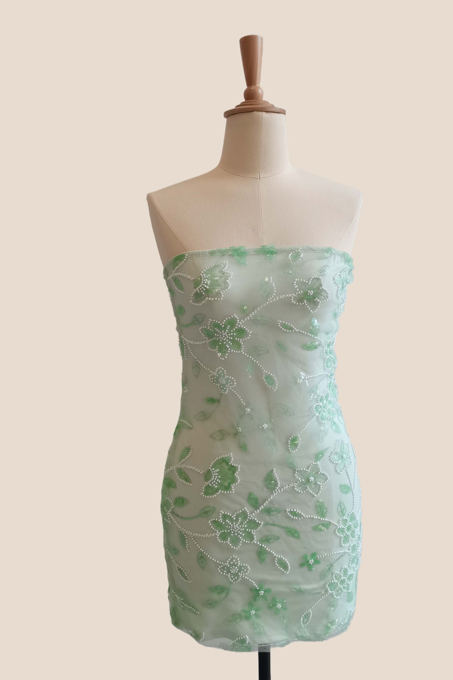 Strapless Navy Beaded Flowers Tight Short Dress