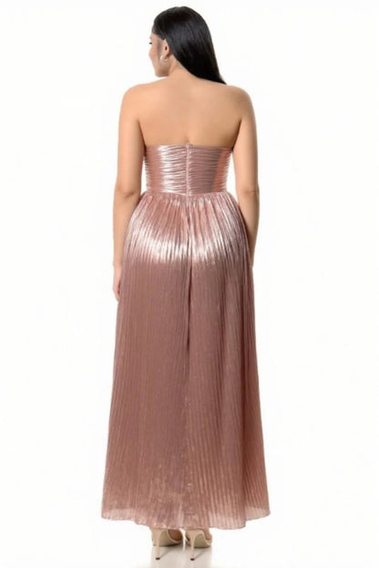 Shiloh Rose Gold Shimmer Pleated Maxi Dress