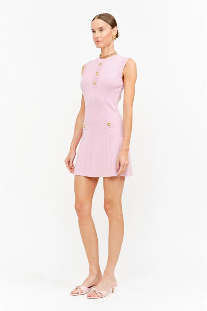 Carly Gold Buttons Knit Mini Dress - Pink