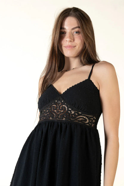 Black Crochet Waist Maxi Dress