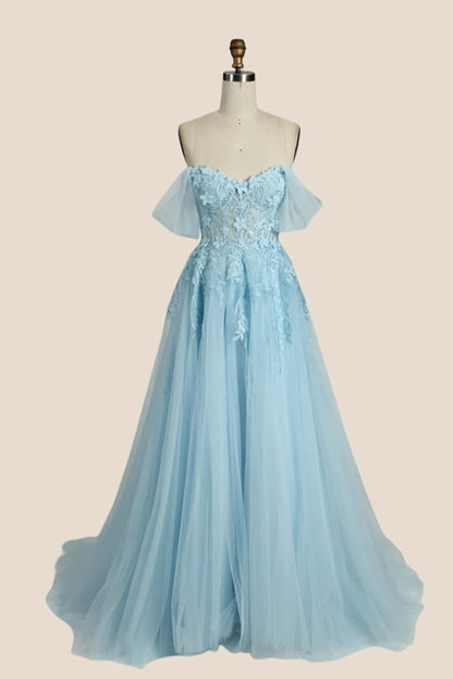 Yellow Floral Embroidery Strapless A-line Formal Dress