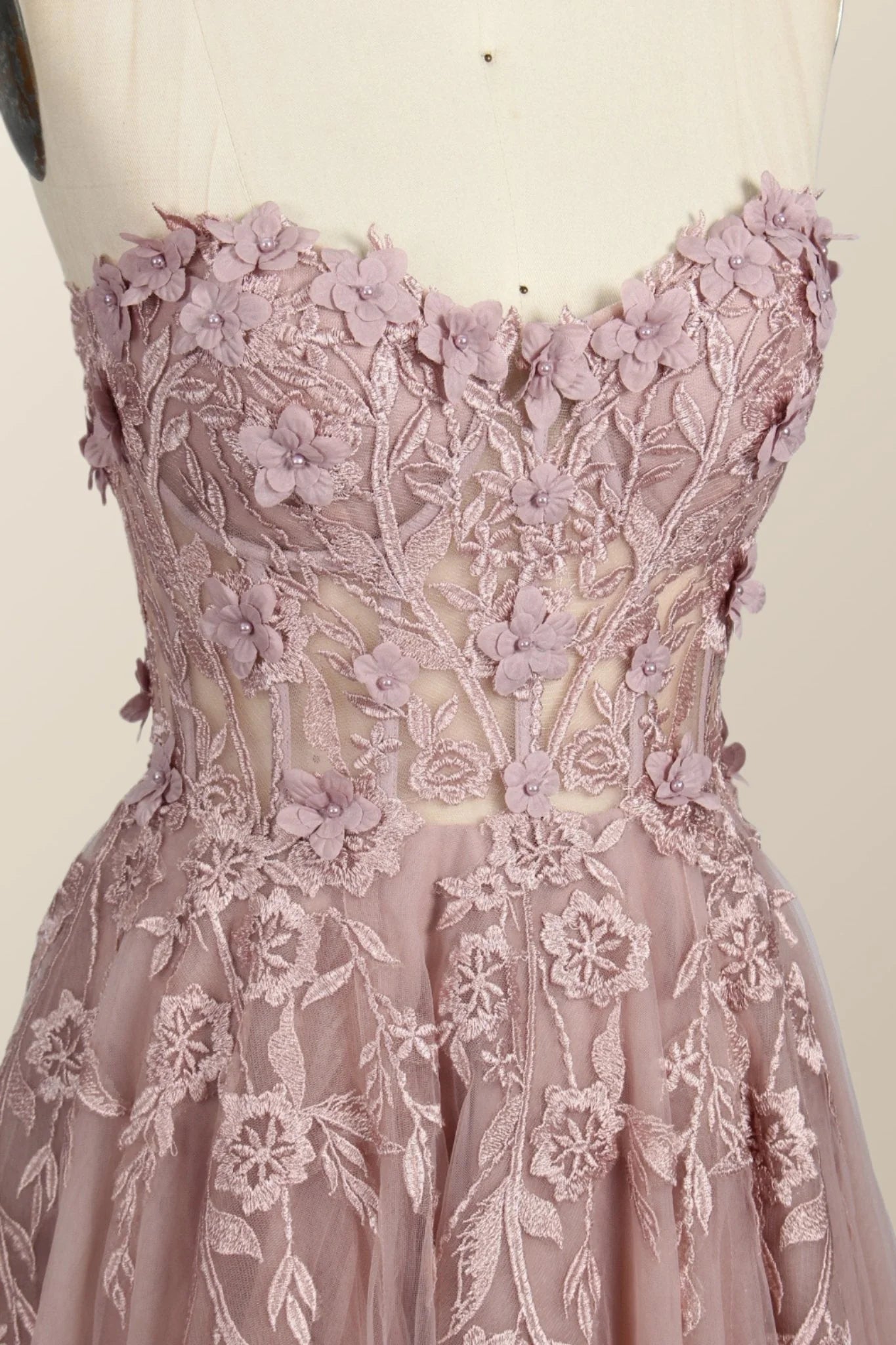 Yellow Floral Embroidery Strapless A-line Formal Dress