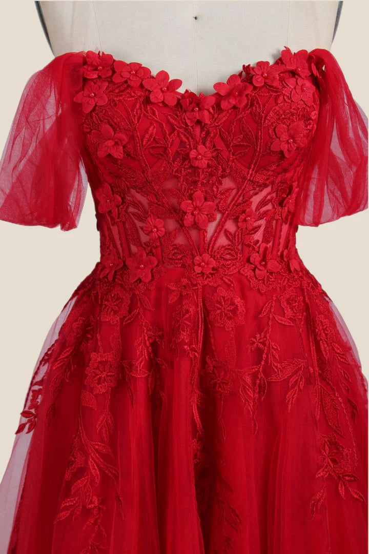 Yellow Floral Embroidery Strapless A-line Formal Dress