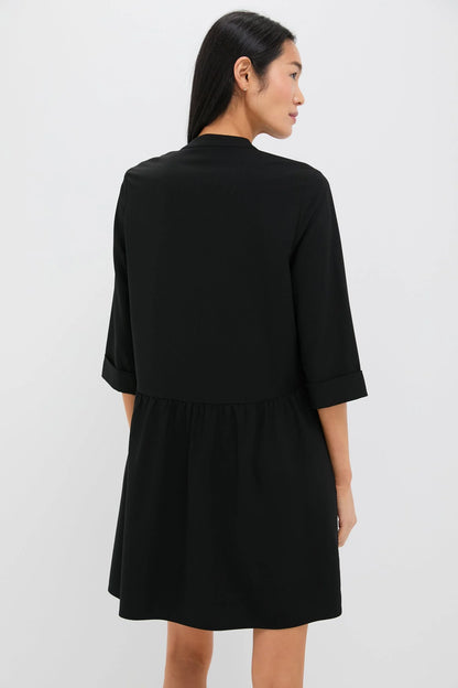 Black Stretch Crepe Royal Shirt Dress