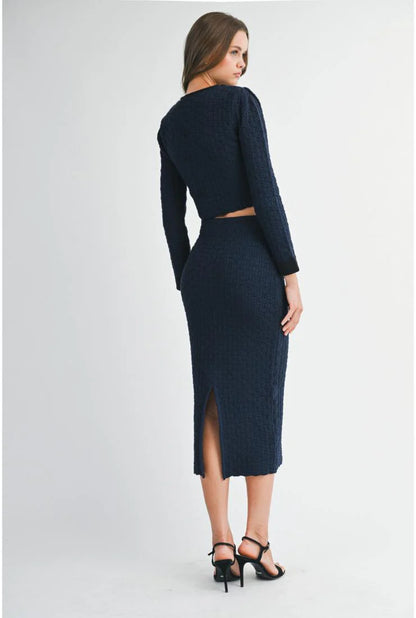 Adeline Long Sleeve Crop Jacket & Midi Skirt (Sold Separately)