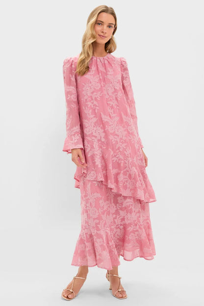 Pink Chiffon Floral Jacquard Sasha Dress