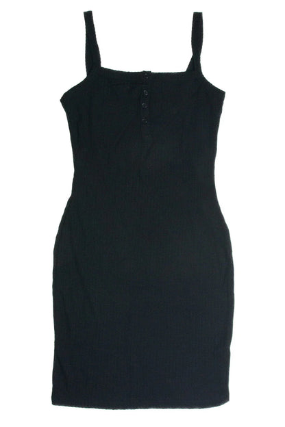 Black Bubble Rib Henley Mini Dress