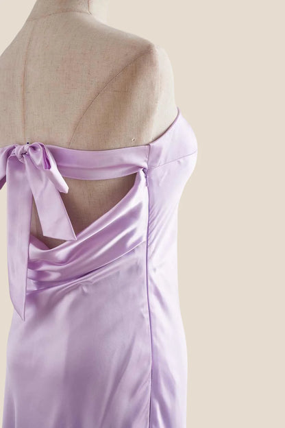 Strapless Lavender Back Tie Sheath Long Dress