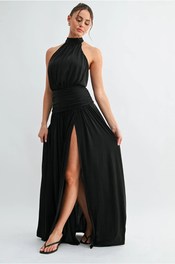 Aimee Chiffon Halter Maxi Dress - Black